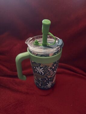 HydraFlask Green Handle Floral Travel Cup with Straw